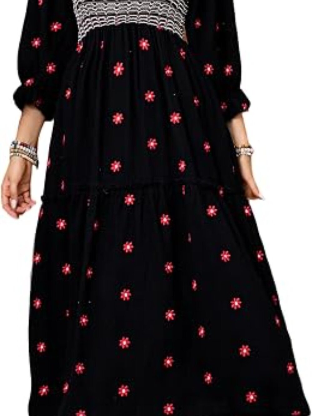 R.Vivimos Women's Cotton Floral Embroidered Boho Midi Dress with Pockets - Picture 2 of 5